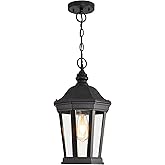 Smeike Large Outdoor Pendant Light Fixtures, 17.9" H Black Exterior Hanging Lantern Lights, Height Adjustable Outside Chandel