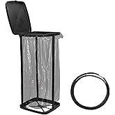 LTHCCOU Portable Trash Bag Holder Collapsible Garbage Bin with Lid and Bands, Expandable Indoor Outdoor Trash Can Holder Stand for RV Camping Kitchen, Black