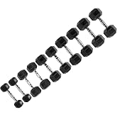 Signature Fitness Rubber Coated Hex Dumbbells 5/10/15/20/25 LBS Pair Set | Free Weights Full Body Strength Training and Home Gym Workout Equipment Set