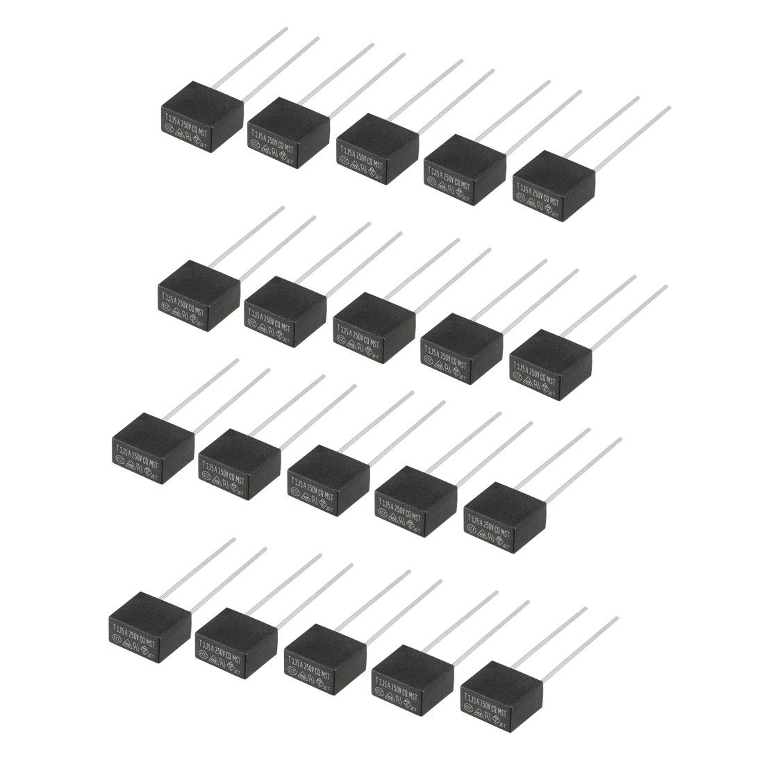 sourcing map 20Pcs DIP Mounted Miniature Square Slow Blow Micro Fuse T3.15A 3.15A 250V Black