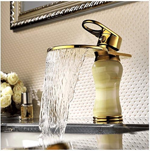 LHbox Basin Mixer Tap Bathroom Sink Faucet Gold-colored jade waterfall basin cold water tap antique jade wash basin mixer