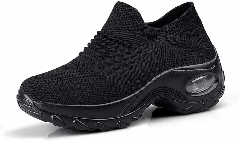 Womens Running Sports Shoes Air Shock Absorbing Mesh Lightweight Breathable Gym Walking Sneakers Breathable Slip On Trainers Black Gray Purple Red White 3-10 UK Black-2 6 UK