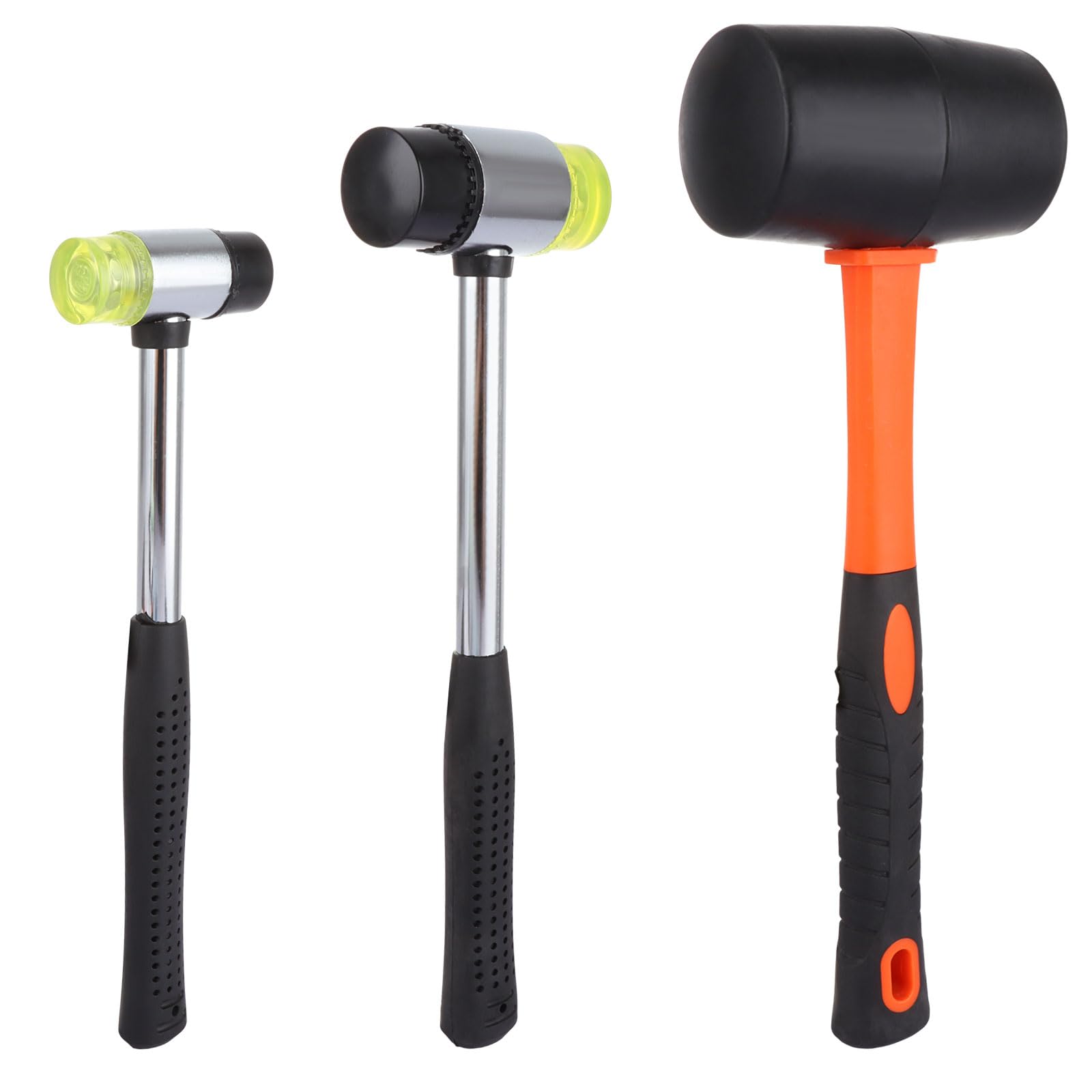 3 Pcs Rubber Mallets, 23.5/30/34 cm Camping Mallet Set Double-Faced, Shockproof Rubber Hammer with Cushion Grip, Nonslip Mallet Hammer for Flooring, Tile, Crafts, Wood Work, Camping