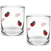 SiliFine Icon Juice Glasses, 14oz Stemless Wine Drinking Juice Glass Cup for Valentine Party Supplies Gift(2 Pcs,Ladybug)
