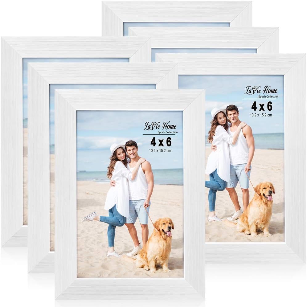 LaVie Home 4x6 Picture Frames (6 Pack, White) Photo Frame with Simple Lines, High Definition Glass for Wall Mount & Table Top Display,Set of 6 Zest Collection