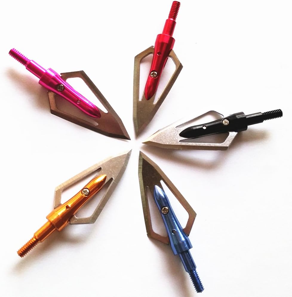 Amazon Com 2 Razor Sharp Blades Arrowhead 100 Grain Archery Broadheads Hunting Arrow Tips For Crossbow Bolts And Compound Recurve Bow Arrows 12 Pack Black Sports Outdoors