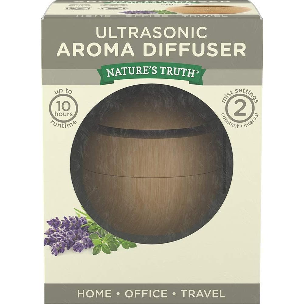 Nature's Truth Ultra Sonic Wood Look Diffuser | USB Plug | Convenient Size | LED Lights | for Aromatherapy & Essential Oils