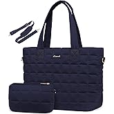 LOVEVOOK Laptop Tote Bag for Women, 17 Inch Large Puffer Work Computer Tote Bags for Teacher Nurse, Quilted Women's Purse Tote Shoulder Handbags with Zipper for Travel College Office Gym, Blue