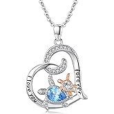 Suiknsn Sea Turtle/Mermaid/Axolotl/Jellyfish/Starfish/Octopus Necklace for Women 925 Sterling Silver Ocean Animal Pendant Necklace Jewelry Birthday Ocean Themed Gifts for Ocean Lovers