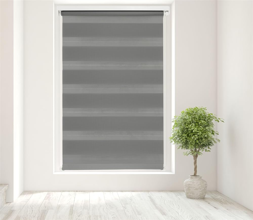 Caecus Dark Grey Day Night Zebra Roller Blind 50cm x 160cm