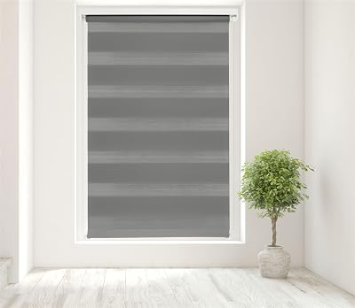 Caecus Dark Grey Day Night Zebra Roller Blind 50cm x 160cm