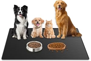 ULTIBE 48"x32" Extra Large Pet Food Mat, 1.5MM Super Thick Silicone Dog Mats for Food and Water, XXXL Nonslip Pet Feeding Mats for Floors,Dog Cat Bowl Mat with Raised Edges, Black