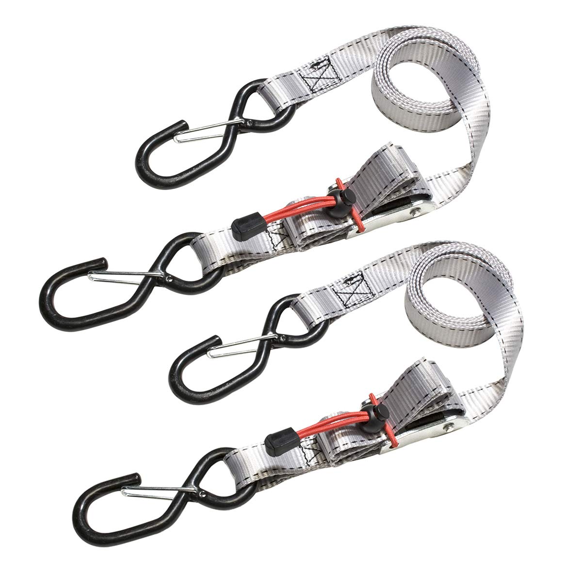 Master Lock 3113EURDAT Tie Down Strap with Hooks and Buckle, Grey, 1,80m x 25mm Straps, Pack of 2