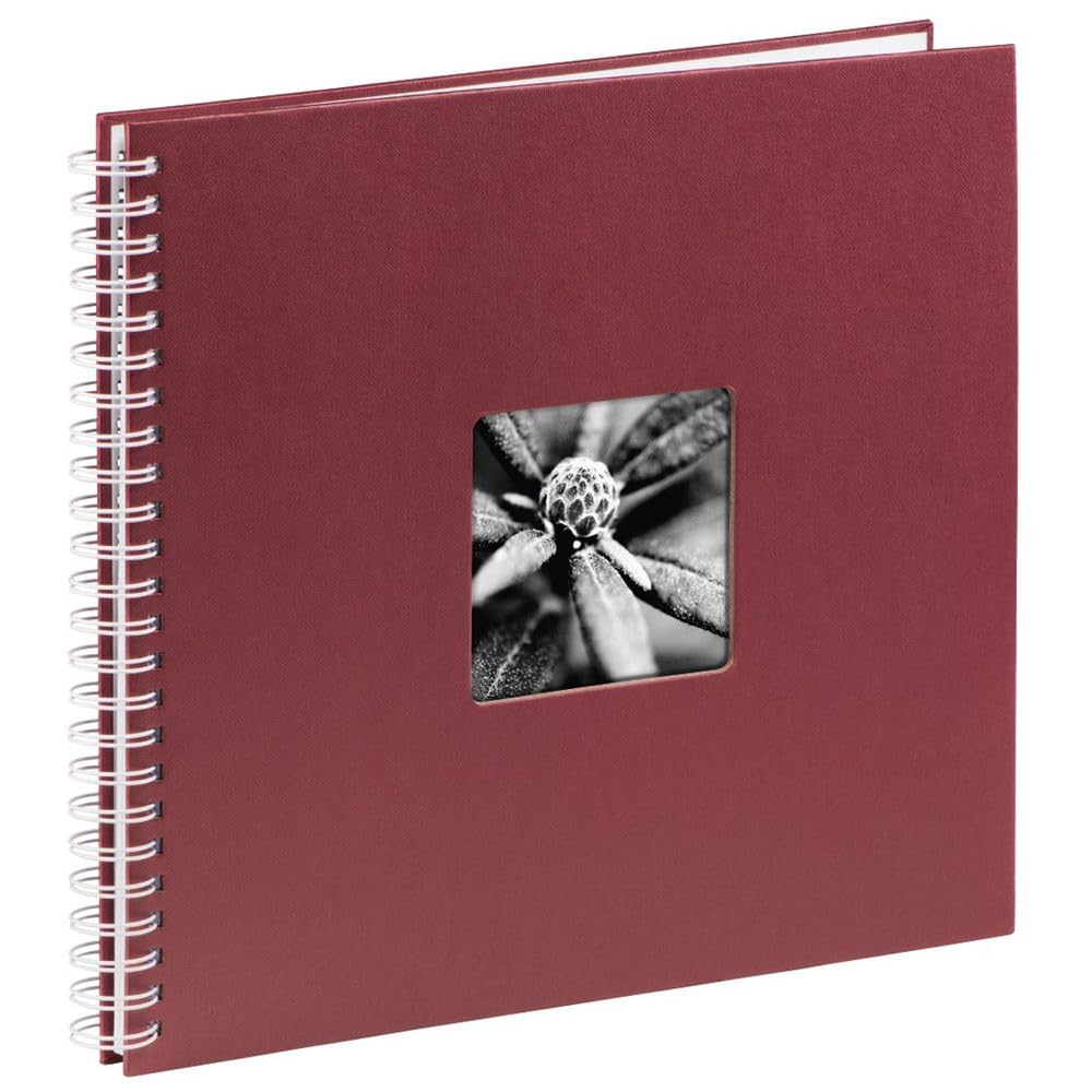 Hama Jumbo Photo Album 36 x 32 cm (Spiral Album with 50 White Pages, Photo Book with glassine dividers, Album to Stick in and Design Yourself), Bourdeaux Red, 00001967