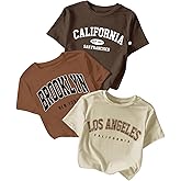 SOLY HUX Women's Letter Graphic Tees Crew Neck Short Sleeve Cropped T-Shirts Summer Tops