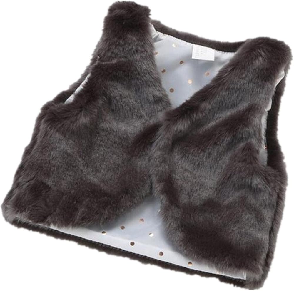 Amazon Com Ljyh Children Dark Gray Faux Fur Vest Spring Autumn Winter Thick Fox For Girls Outerwear Clothing