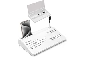 Varhomax Glass Desk Buddy Whiteboard with Storage, Small Dry Erase Desktop White Board Caddy to-do List Memo Notepad for Office, School and Home Office Supplies (White)
