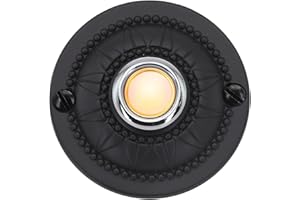 Round Iron Doorbell Push Button Wired Lighted Front Door Bell with LED Night Light Waterproof Replacement Button Switch for H