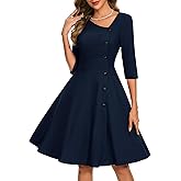 Aupuls 3/4 Sleeve Wedding Guest Dresses for Women Asymmetrical Neck Cocktail Dress