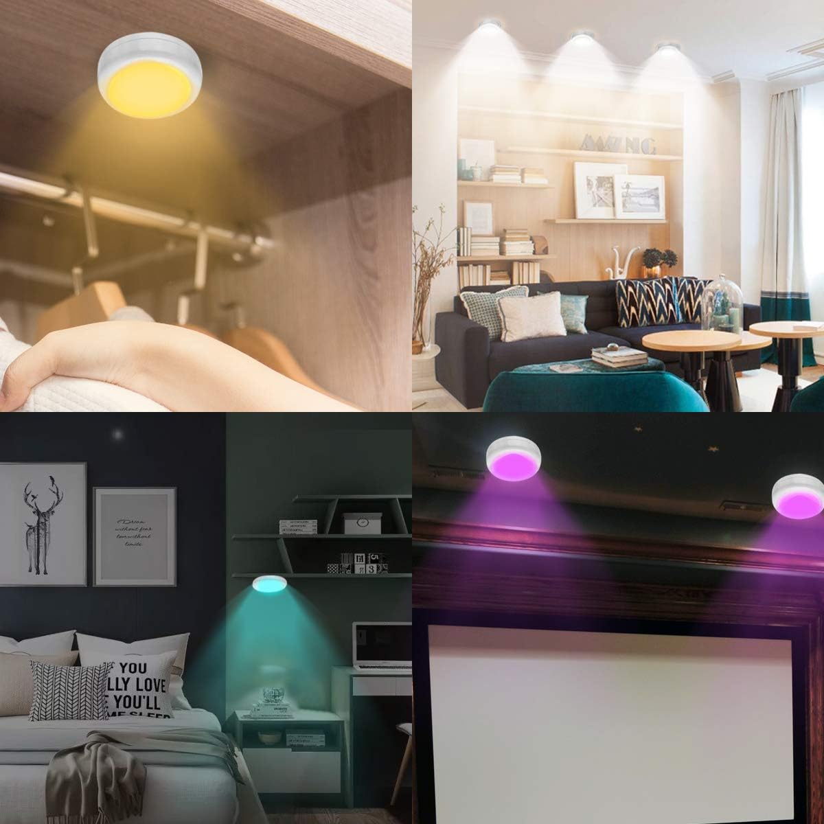 Cadrim Puck Lights, LED Color Changing Puck Lightings and Dimmable Under Cabinet Lights Battery Powered Under Counter Lights with 2 Wireless Remote Controls for Kitchen(6 Pack) - - 