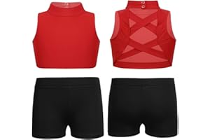 JanJean Kids Girls 2 Piece Ballet Jazz Active Dance Sports Outfit Top with Shorts Set for Gymnastics Leotard Dancewear