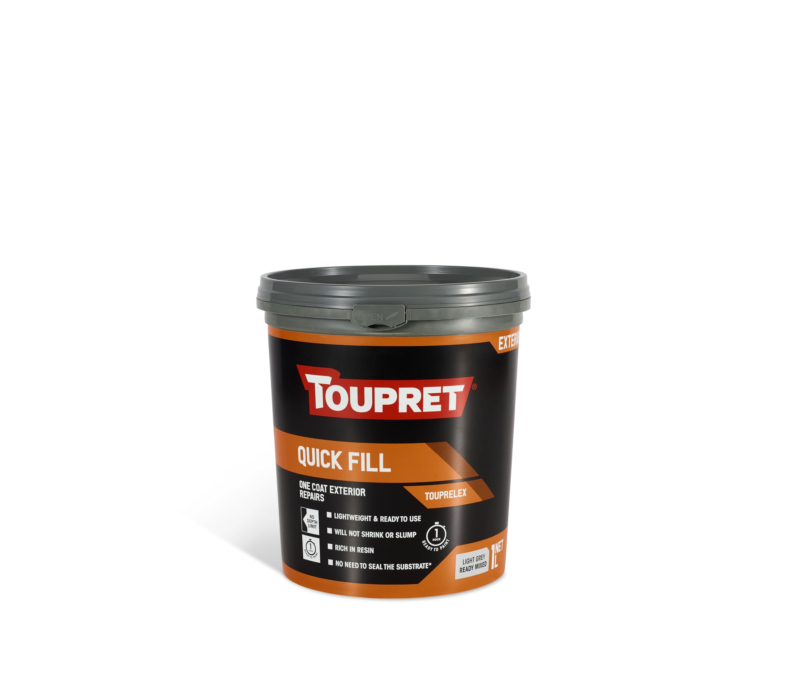 Toupret Quick Fill Exterior Filler - Fast-Dry Ready Mixed Masonry Repair Paste - Paintable in 30 Minutes, No Shrink or Crack - For Walls & Render - 1L