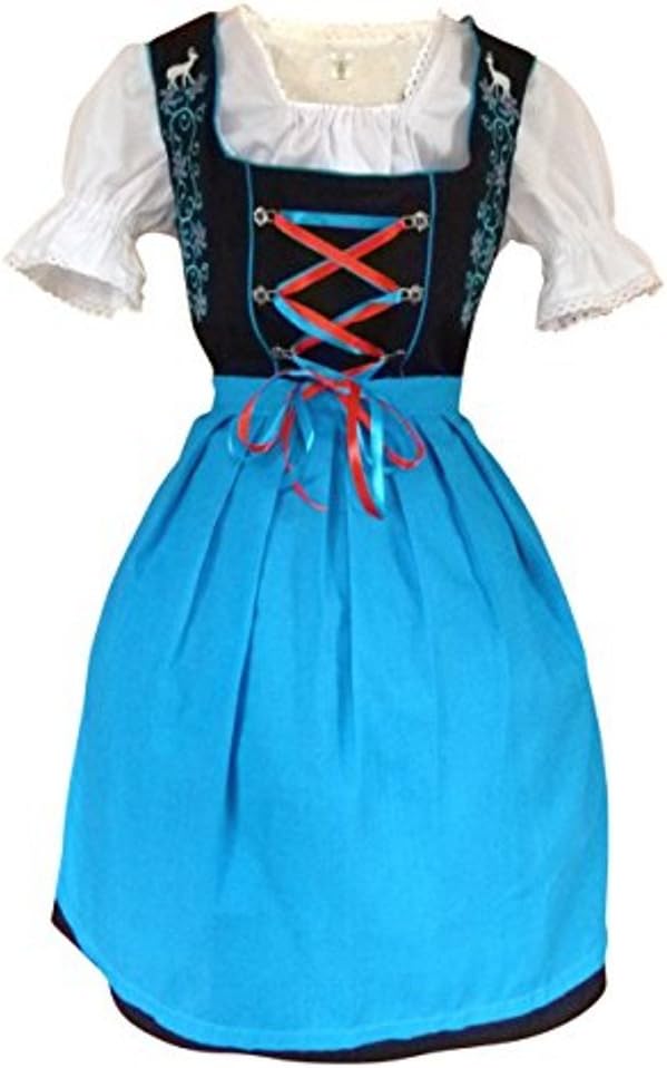 Dirndl World Women-s Di20, 3 Piece Mini Dirndl-s Drindle-s Dress-ES, Blouse, Apron, Sizes 4-22