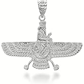 Claddagh Gold Sterling Silver FarvaharIranian Persian Art Iran Farohar Zoroastrian Faravahar Pendant Necklace with Rolo Chain and Pendant only