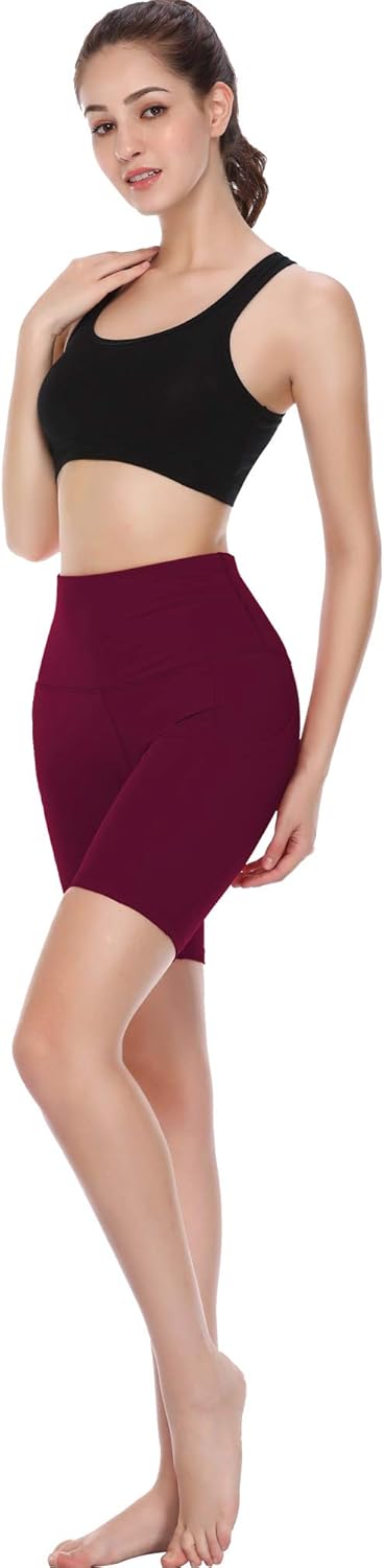 Cadmus Women's High Waist Spandex Yoga Shorts for Bike Running Two Side Pockets: Clothing