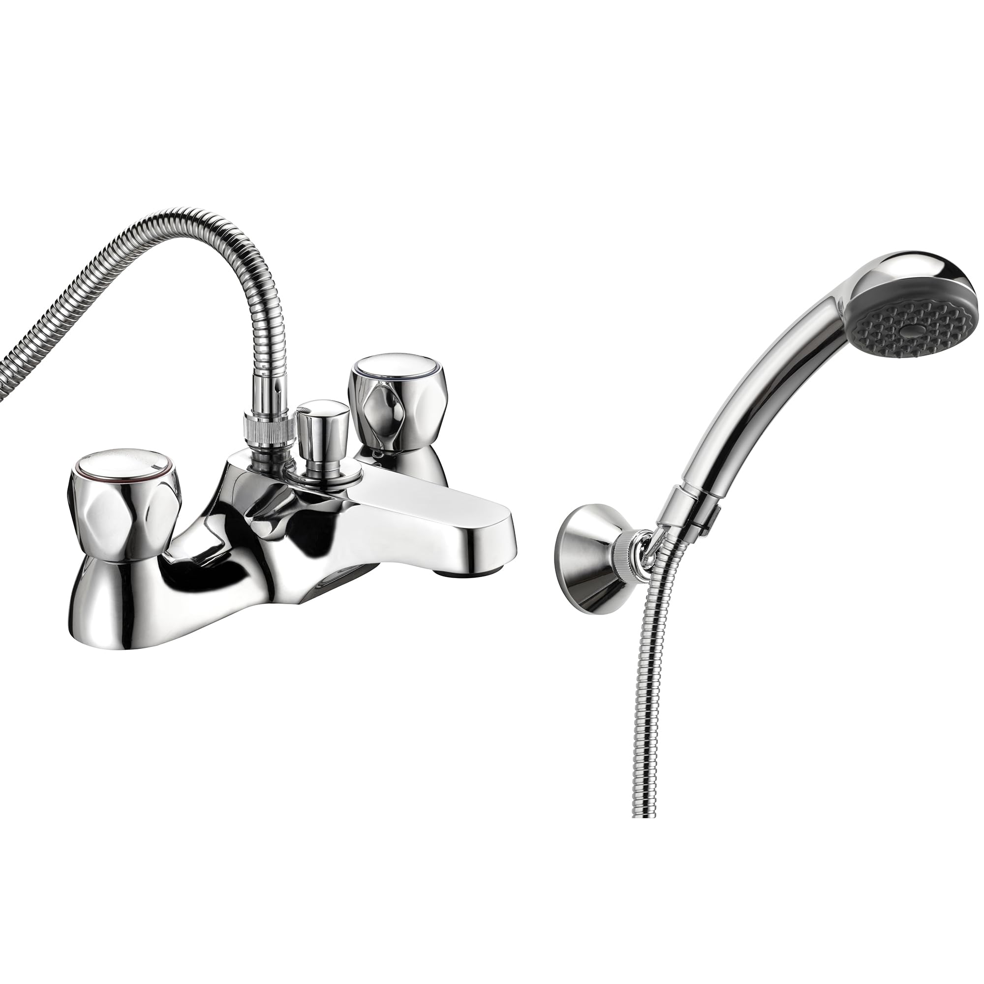 Deva Profile Chrome Shower Mixer Bath Filler Tap Set | Commercial Bathtub Taps with Shower Handset Silver | Hot & Cold Bathroom Taps