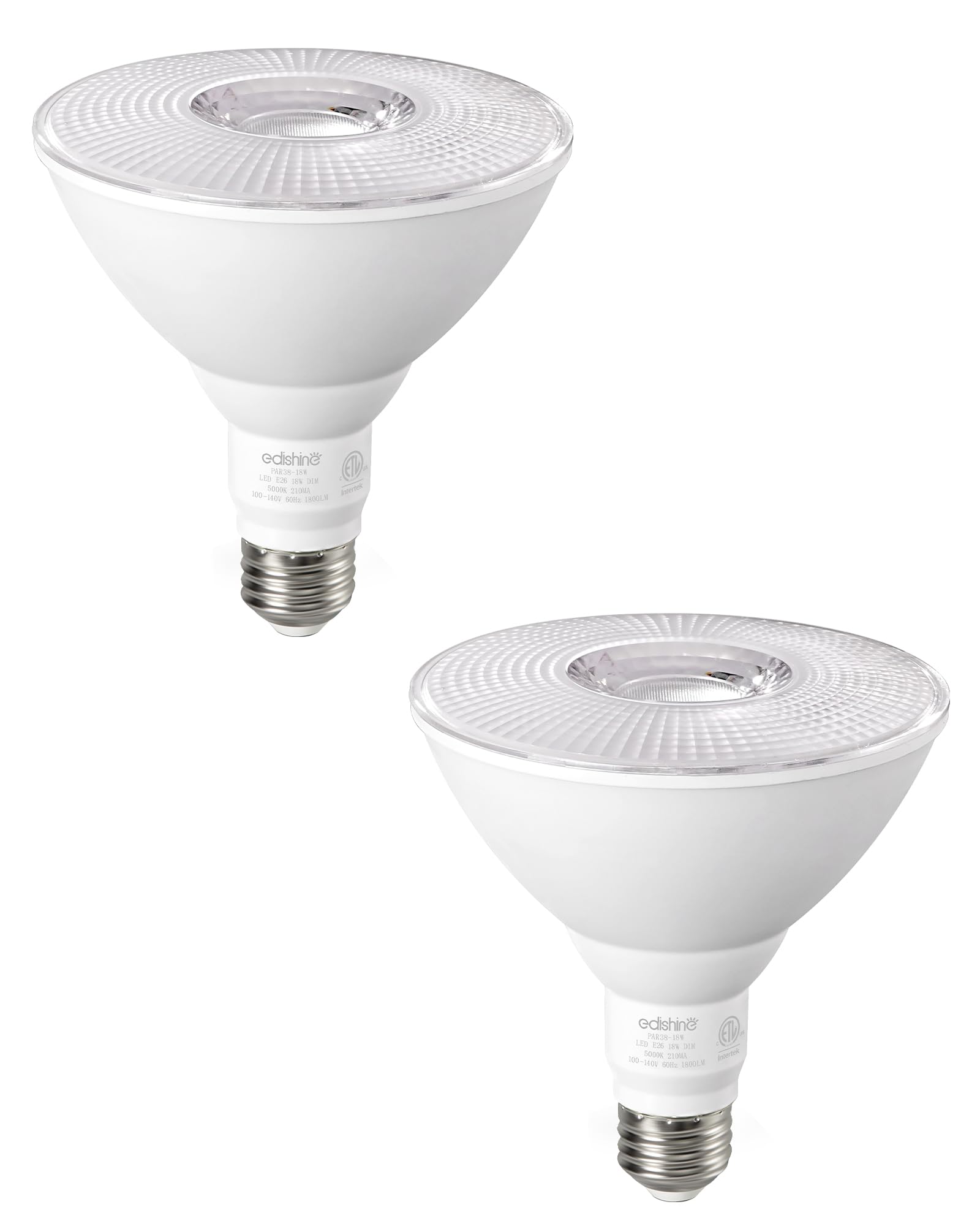 Photo 1 of EDISHINE Flood Light Bulbs, PAR38 LED Outdoor Flood Light Bulbs, 120W Equivalent Dimmable Waterproof for Patio Yard Porch Driveway Garage, 5000K Daylight White 18W 1800LM E26 Base, 2 Pack, ETL Listed