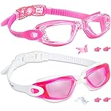 Kids Swim Goggles, Pack of 2 Swimming Goggles for Children Teens, Anti-Fog Anti-UV Youth Swim Glasses Leak Proof for Age4-16
