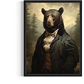 Black Bear Vintage Portrait Poster Art Print, Classic Animals Wall Decor Home Art for Bedroom, Mancave, Living Room (Black Bear, 11x14 inches (Unframed))