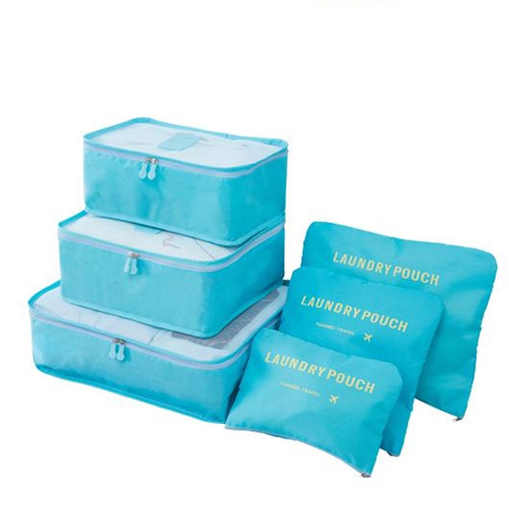 6 set da viaggio imballaggio cubi organizzatori con borsa per scarpe - Essential Luggage Compression Storage Pouches Blue