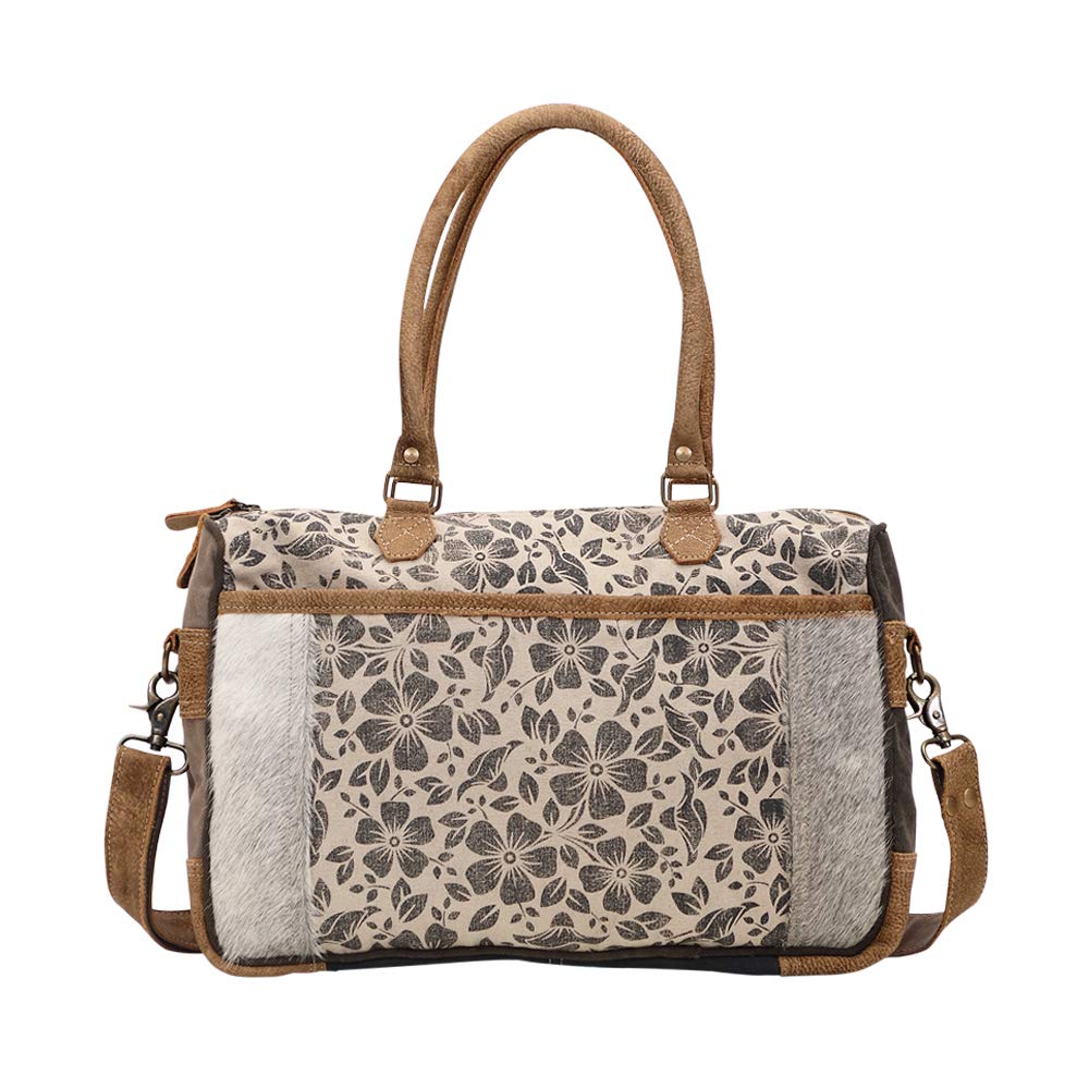 Myra Bag Simplistic Upcycled Canvas & Cowhide Messenger Bag S-1432