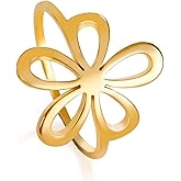 TEAMER Filigree Flower Ring Stainless Steel Elegant Bohemian Finger Ring Wedding Band Ring Exquisite Jewelry for Women