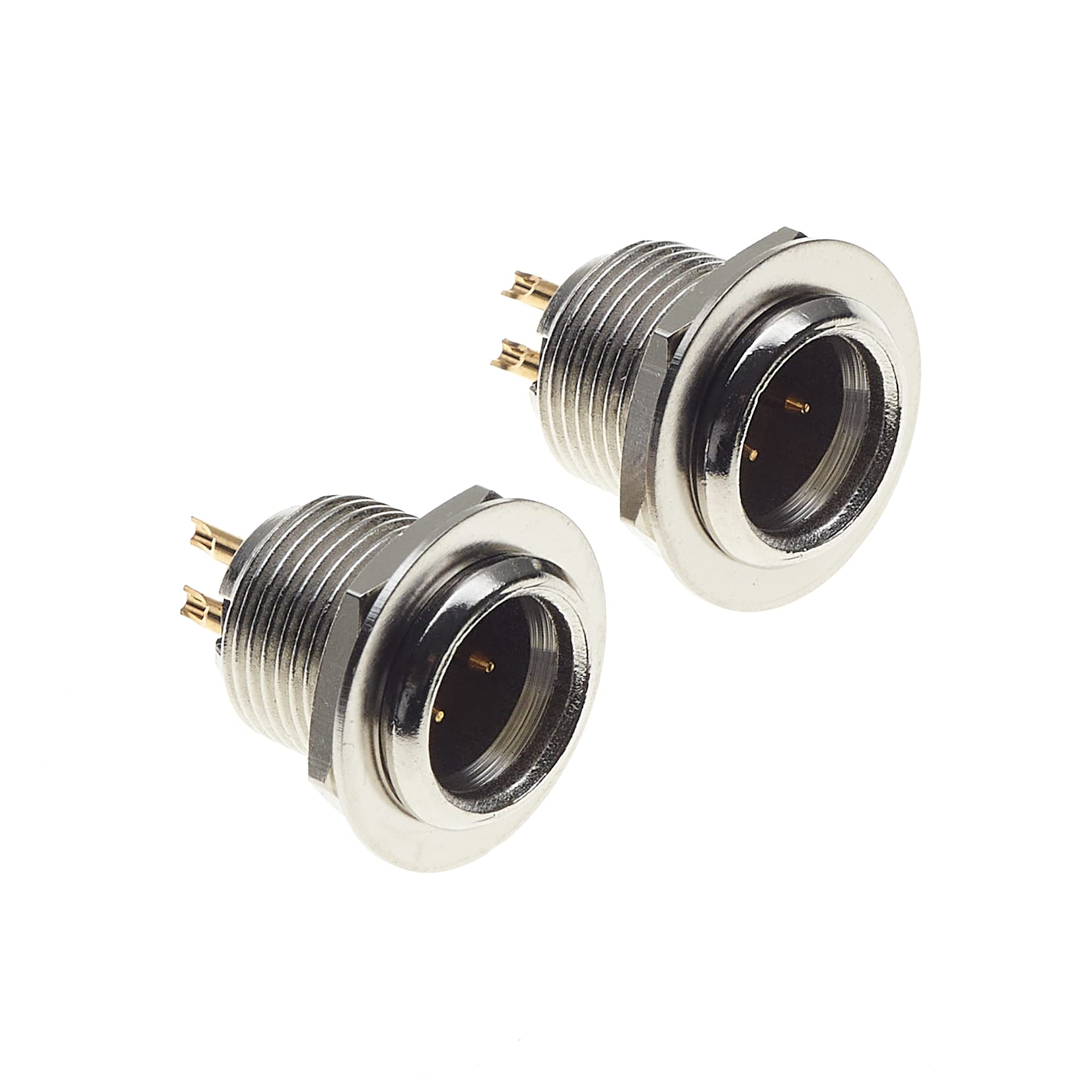 Mini-XLR Plug 3 Pole Chassis - Gold Plated Contacts, Metal Body - Male Jack 3 Pin Solder Panel Mount Connector For Microphone Speaker Socket - Pack Of 2
