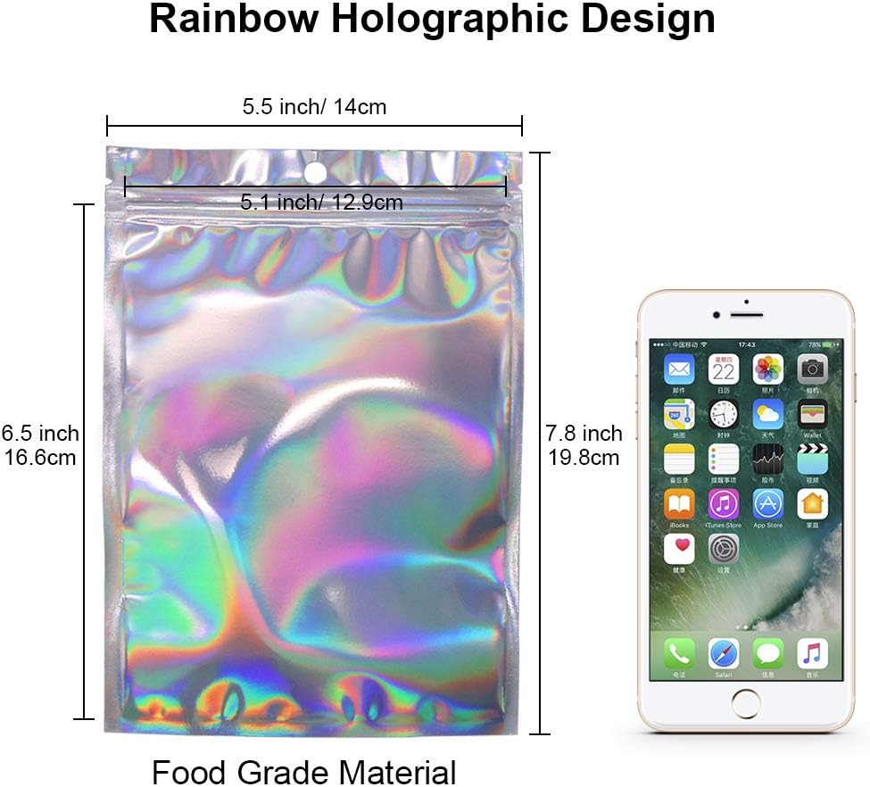 100pcs Holographic Foil Bags Sealable ZipLock 14 x 19.8 cm - Image 3