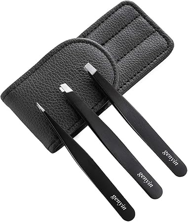 Amazon Genyin 毛抜き 眉毛ピンセット ピンセット 眉毛 高級ステンレス製 ピンセット レザーケース付 3本セット Genyin 毛抜き 通販