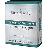 Simpurity Transparent Film Wound Dressing - 4"x5" Individual Pack - Silicone Medical Pads Wound Care - Transparent Adhesive Dressing Waterproof - Silicone Medical Supplies for Wound Care