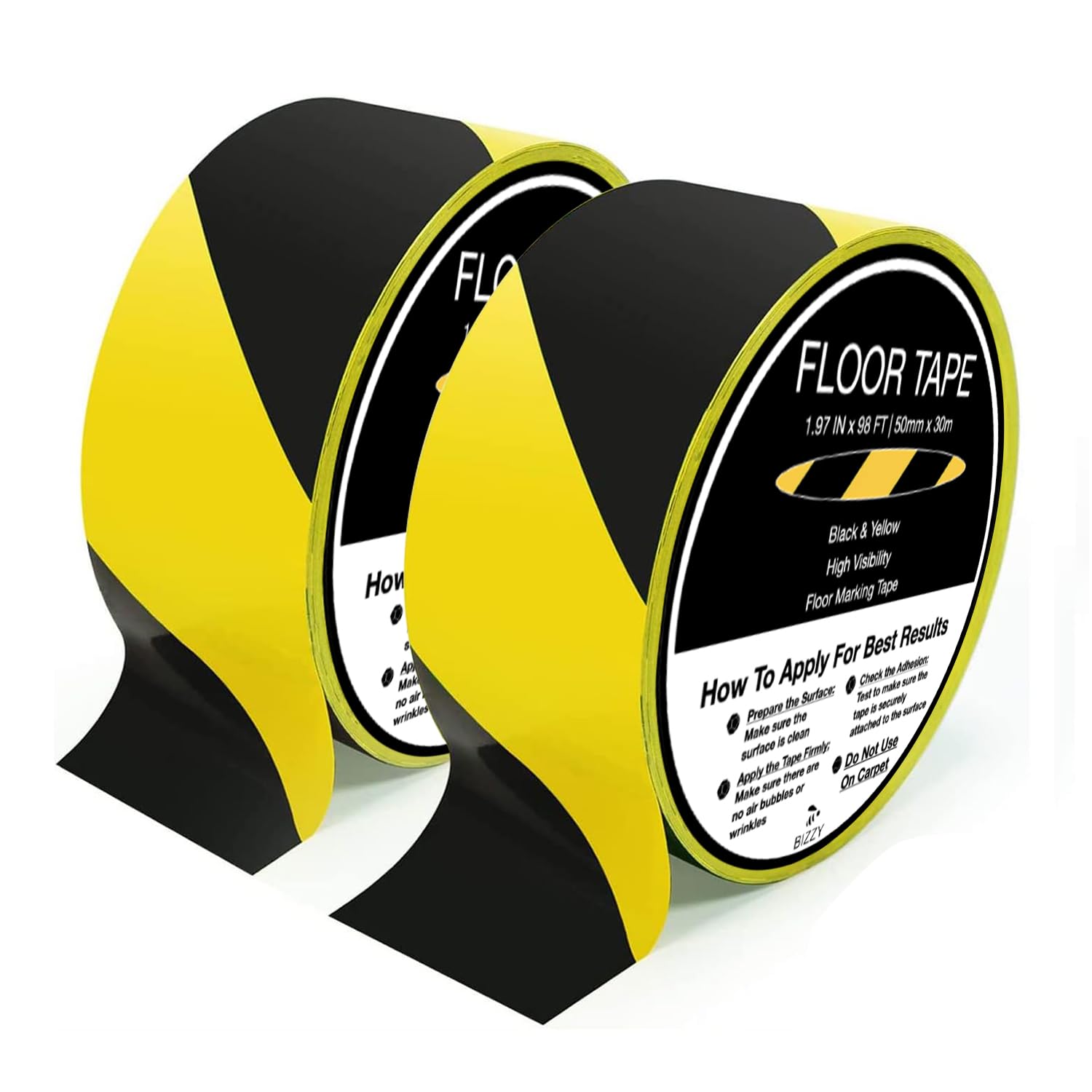 Black and Yellow Floor Tape 2" X 108' Industrial