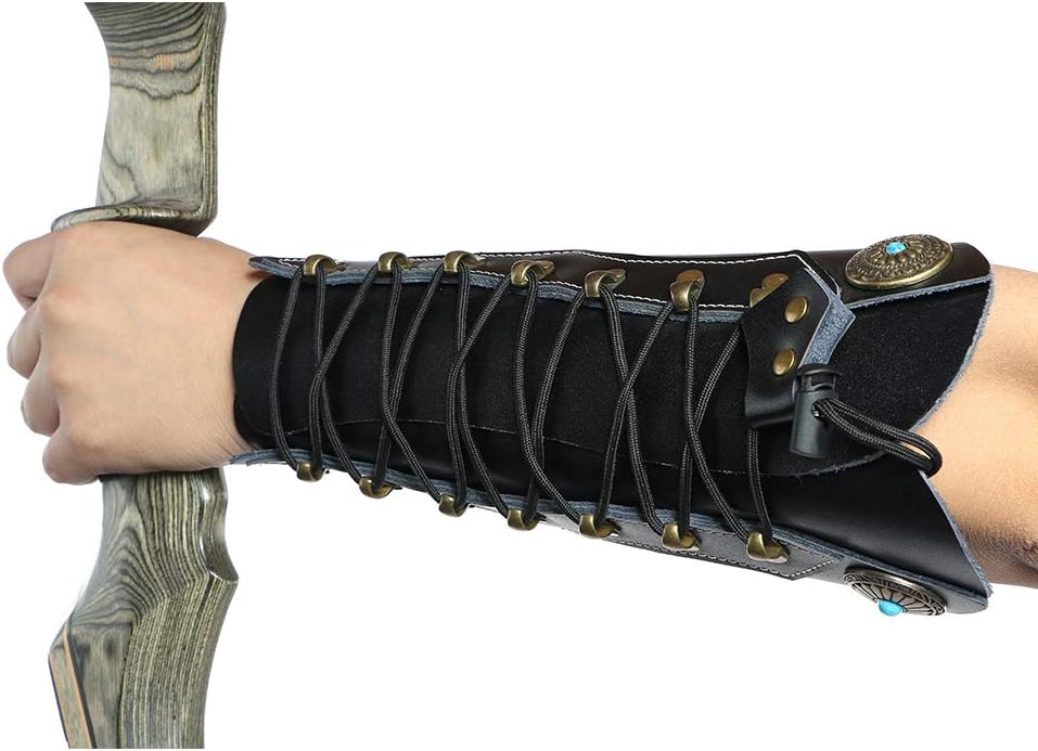 Huntingdoor Arm Guard Archery Armguards Leather Arm Protector Hunting Shooting Arrow Bow Gear, Pro Force Forearm Guard, Laces Wristband Arm Guards Gauntlet Cuff Medieval Bracers(2-Black) : Sports & Outdoors