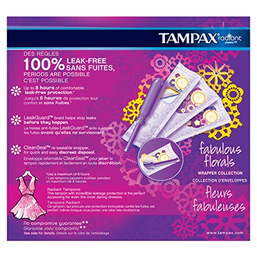 Tampax Radiant Plastic Tampons, Regular Absorbency, Unscented, 32 Count
