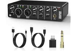 Audio Interface, RHM 2 In 2 Out USB Audio Interface with 48V Phantom Power for Recording, Professional Audio Mixer & Mic Preamplifier XLR/TSR/TS Ports for Guitarist, Vocalist or Podcaster (Model 2)