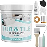 Tile Paint, 17.6oz Tub and Tile Paint Refinishing Kit with Tools and Hardener, Easy to Use for Countertop Bathroom Bathtub Kitchen Sink, Semi-Gloss White, Low Odor，25-30sq.ft
