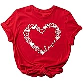 kfulemai Womens Valentines T-Shirt Print Graphic Tees Cute Love Heart Shirts Casual Short Sleeve