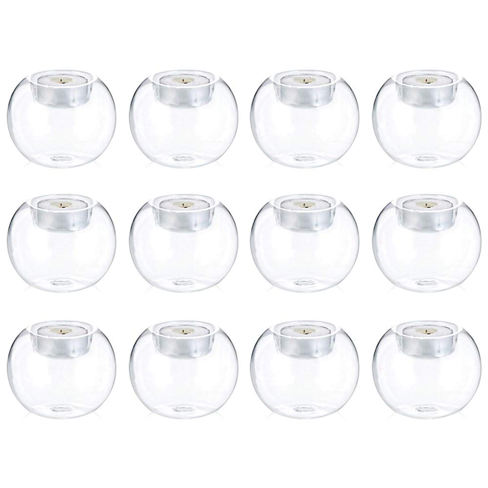 NUPTIO Tea Light Candle Holders Glass: 8cm 12 Set of Bubble Glass Clear Tealight Candleholder Wedding Party Table Centrepieces Christmas Home Dining Tabletop Decor DIY Gifts
