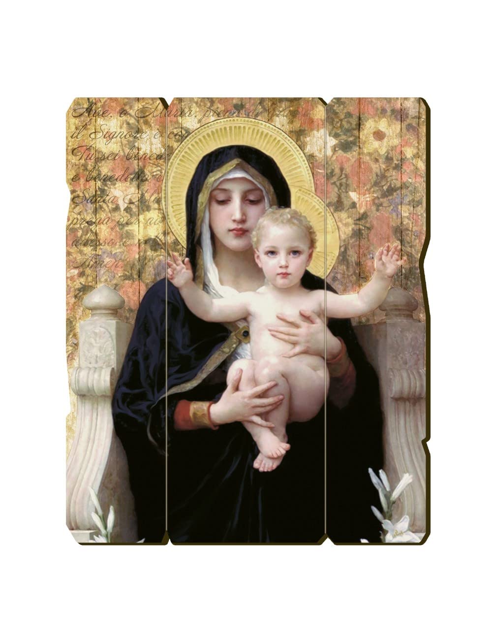 BONELLA BROTHERS Bonella Brothers | Vintage Style Shaped Wooden Painting of the Madonna and Child by William-Adolphe Bouguereau size 19x24 cm | Made in Italy