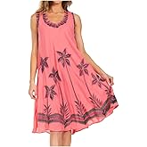 Sakkas Watercolor Palm Tree Tank Caftan Short Dress