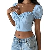 Verdusa Women's Babydoll Tops Puff Sleeve Sweetheart Neckline Top Crop Top